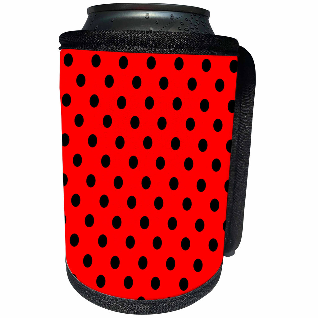 3dRose Janna Salak Designs Prints and Patterns - Red and Black Polka Dot Print - Can Cooler Bottle Wrap (cc_20410)