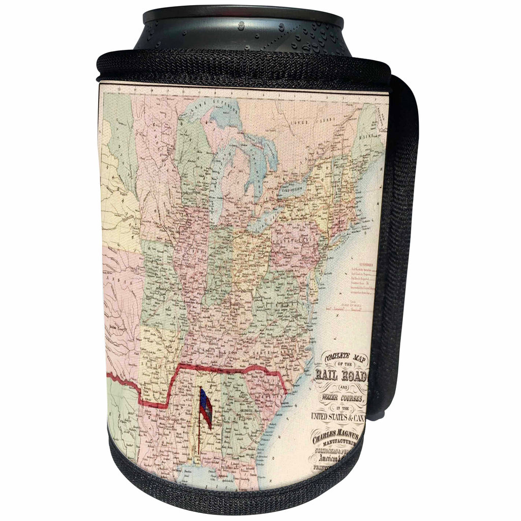 3dRose Florene - Vintage Maps - Print of Railroad Map From 1859 - Can Cooler Bottle Wrap (cc_204101)