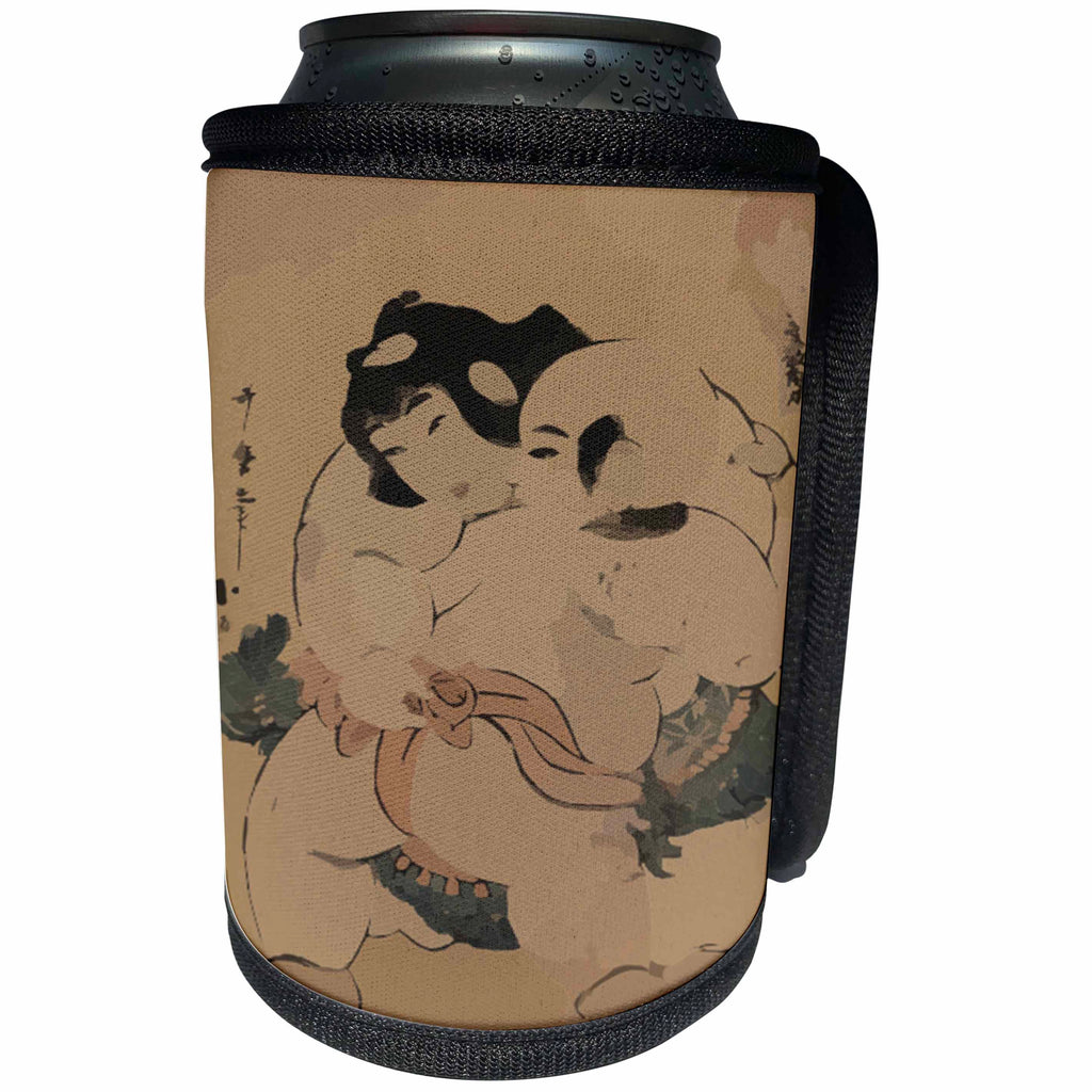 3dRose Florene - Asian Art II - Print of Woodcut Painting Of Sumo Wrestlers - Can Cooler Bottle Wrap (cc_204107)