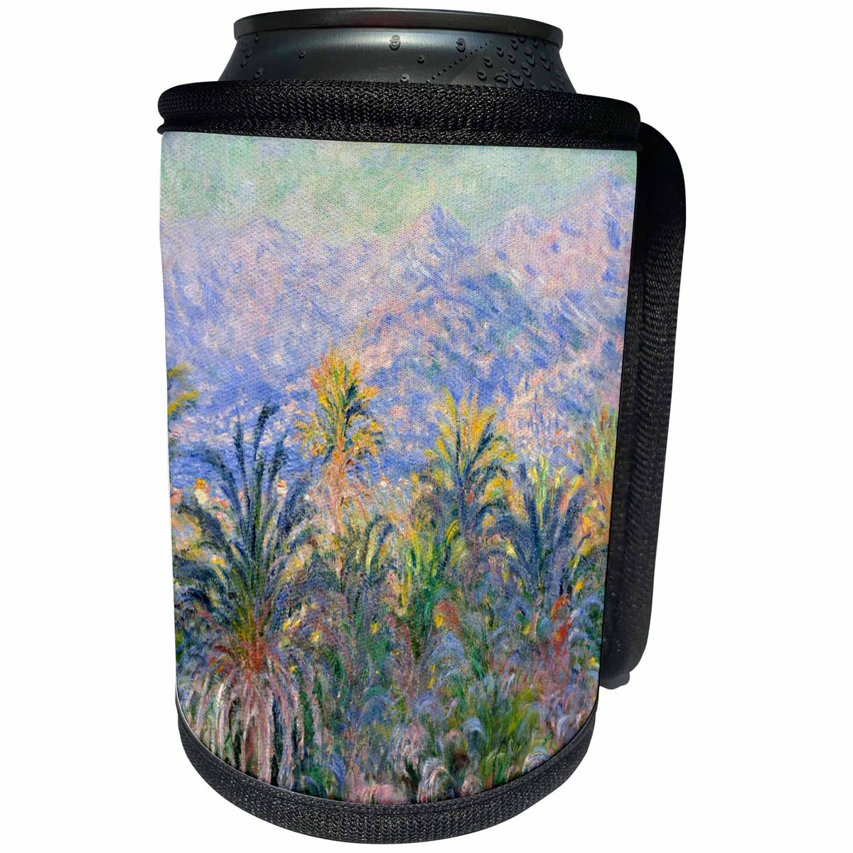 3dRose Florene - Monet Vintage Art - Print of Monet Painting Of Palm Trees And Mountain - Can Cooler Bottle Wrap (cc_204110)