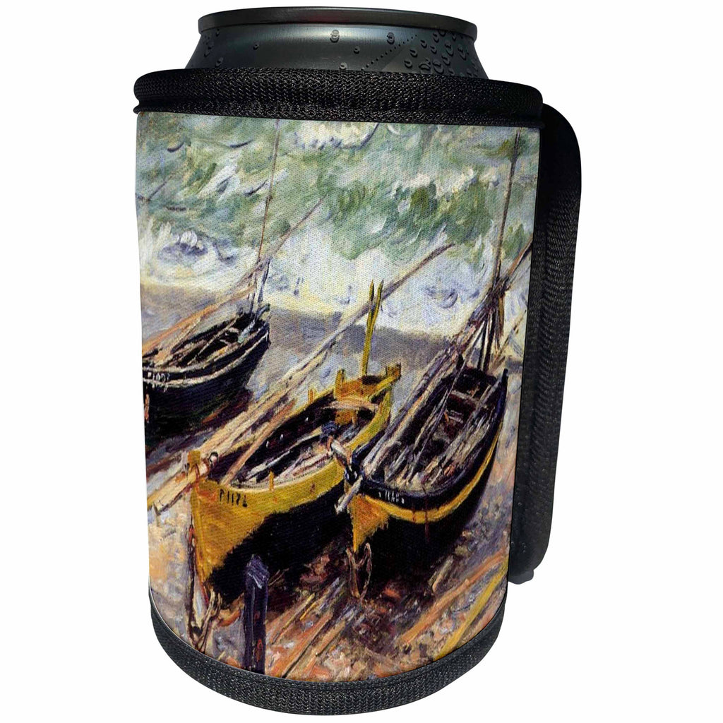 3dRose Florene - Monet Vintage Art - Print of Monet Painting Of 3 Fishing Boats - Can Cooler Bottle Wrap (cc_204111)