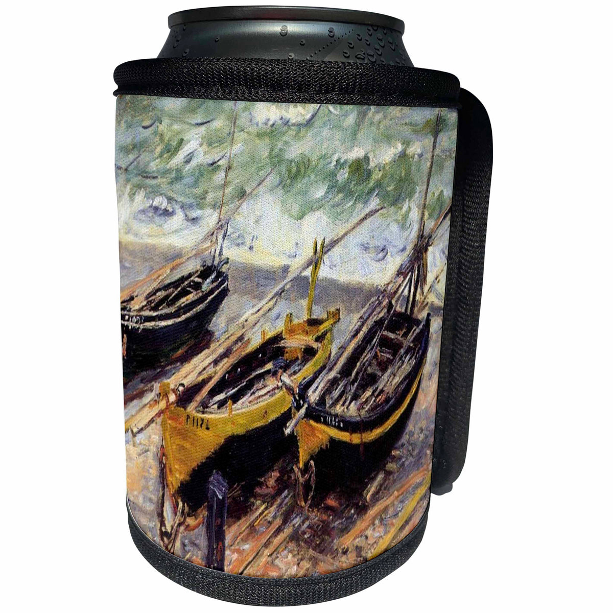 3dRose Florene - Monet Vintage Art - Print of Monet Painting Of 3 Fishing Boats - Can Cooler Bottle Wrap (cc_204111)