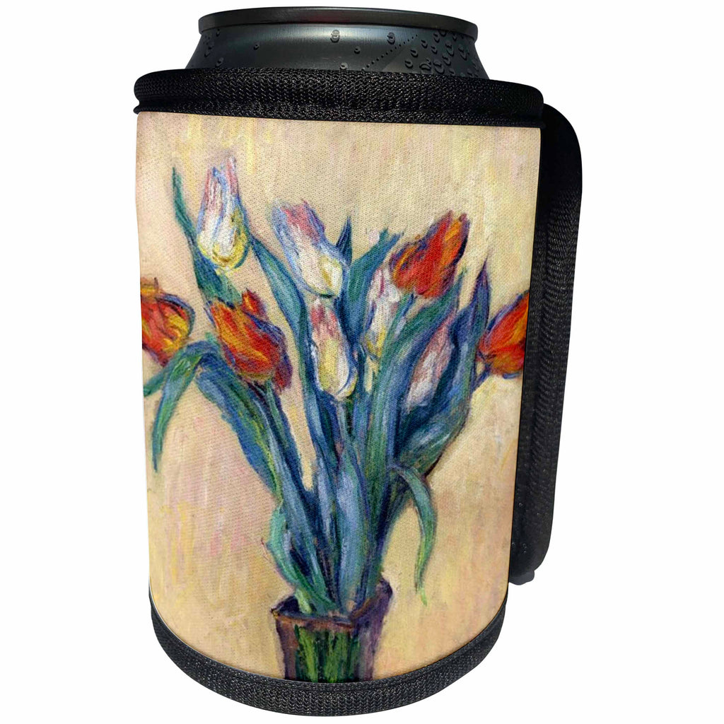 3dRose Florene - Monet Vintage Art - Print of Monet Painting Vase Of Tulips - Can Cooler Bottle Wrap (cc_204112)