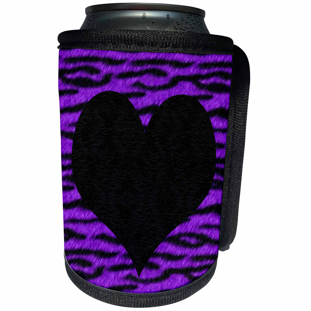 3dRose Janna Salak Designs Prints and Patterns - Punk Rockabilly Purple Tiger Animal Print Black Heart - Can Cooler Bottle Wrap (cc_20412)
