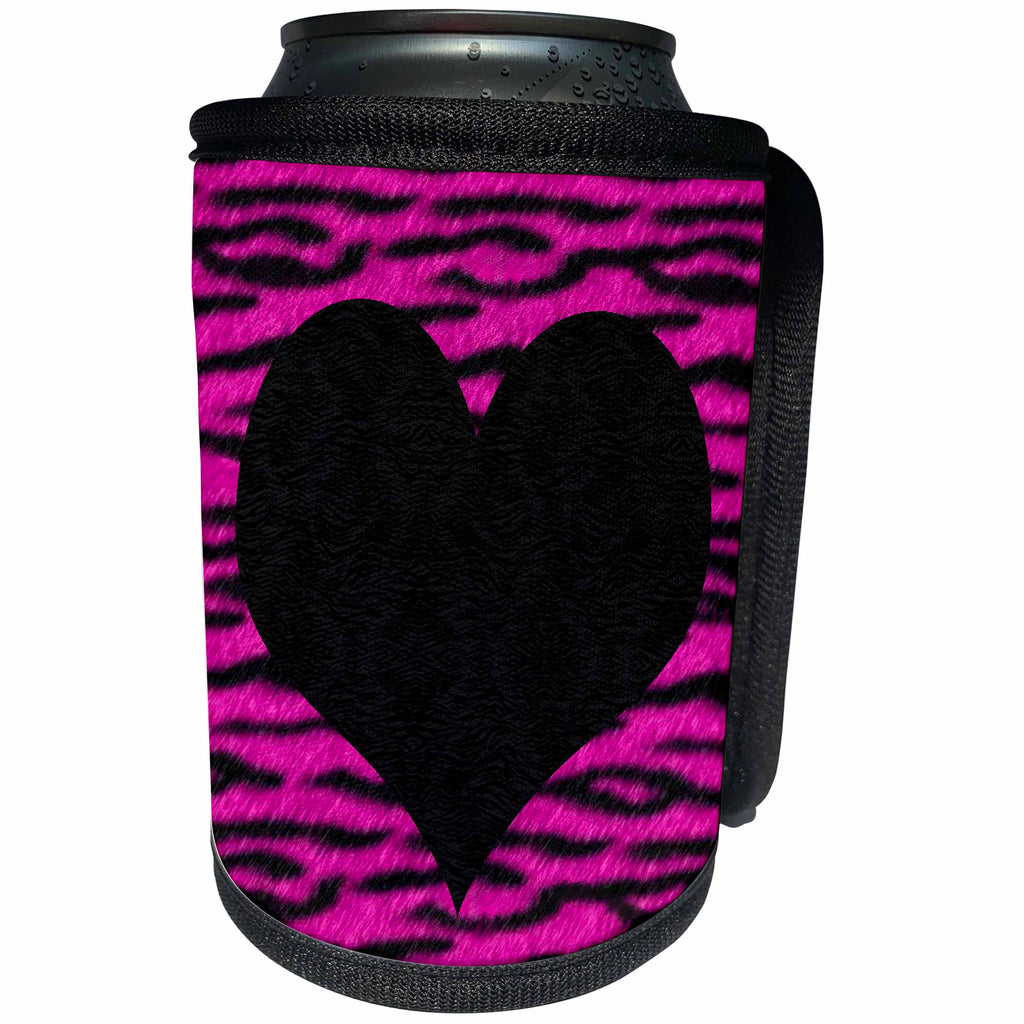 3dRose Janna Salak Designs Prints and Patterns - Punk Rockabilly Pink Tiger Animal Print Black Heart - Can Cooler Bottle Wrap (cc_20413)