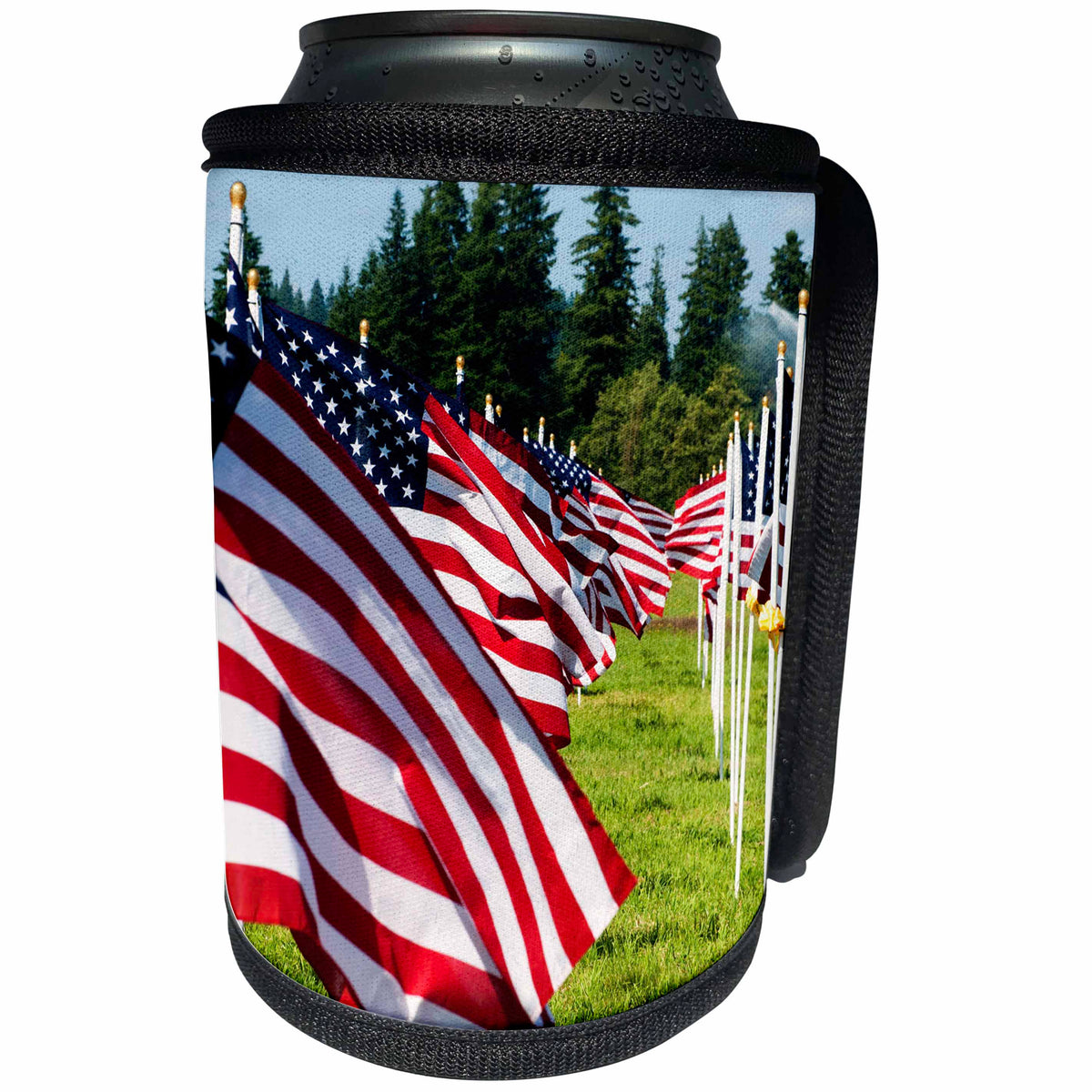 3dRose Danita Delimont - Flags - USA, Washington, Aberdeen. A display of 400 American flags in a field. - Can Cooler Bottle Wrap (cc_206240)