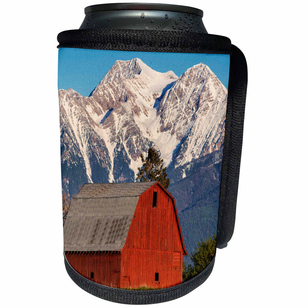 3dRose Danita Delimont - Barns - Red barn sits below McDonald Peak in the Mission Valley, Montana, USA. - Can Cooler Bottle Wrap (cc_206246)