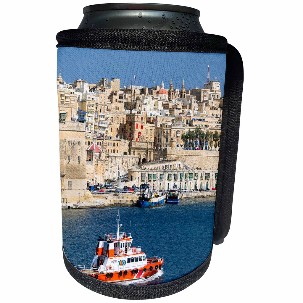 3dRose Danita Delimont - Malta - View of Valletta with Grand Harbor seen from Senglea, Malta. UNESCO - Can Cooler Bottle Wrap (cc_206267)