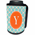 3dRose Janna Salak Designs Monogram Collection - Letter Y Monogram Orange and Blue Quatrefoil Pattern - Can Cooler Bottle Wrap (cc_210626)