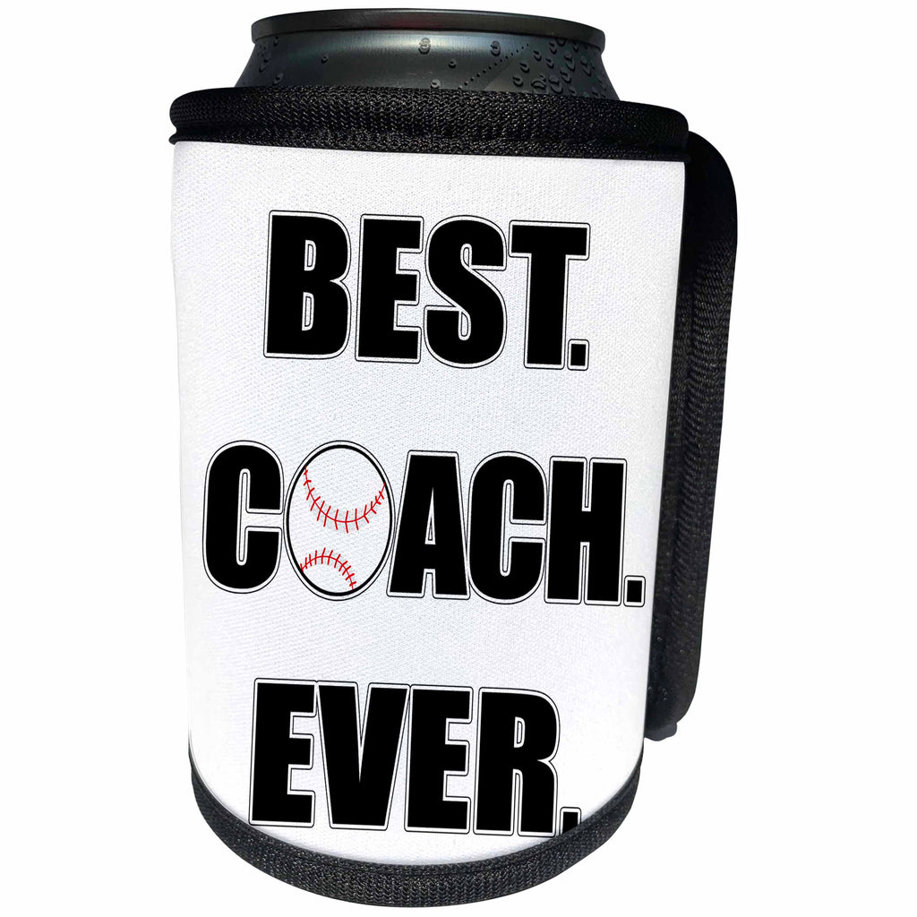 3dRose Janna Salak Designs Sports - Baseball Best Coach Ever - Can Cooler Bottle Wrap (cc_210628)