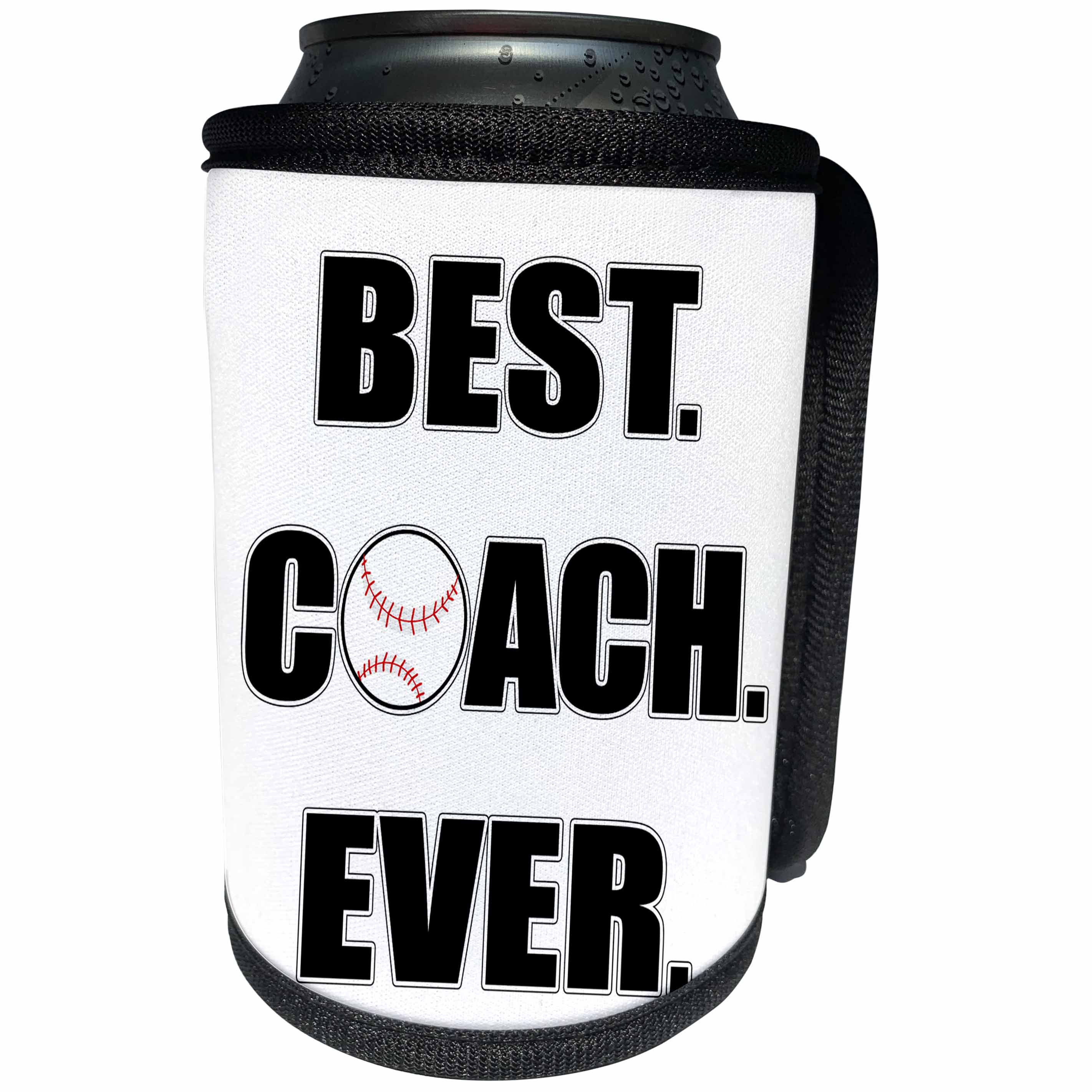 3dRose Janna Salak Designs Sports - Baseball Best Coach Ever - Can Cooler Bottle Wrap (cc_210628)