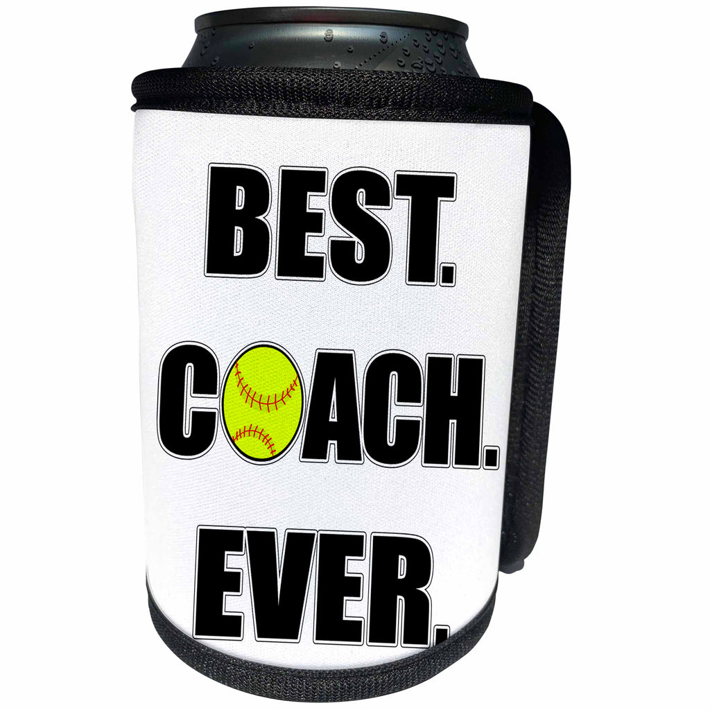 3dRose Janna Salak Designs Sports - Softball Best Coach Ever - Can Cooler Bottle Wrap (cc_210629)