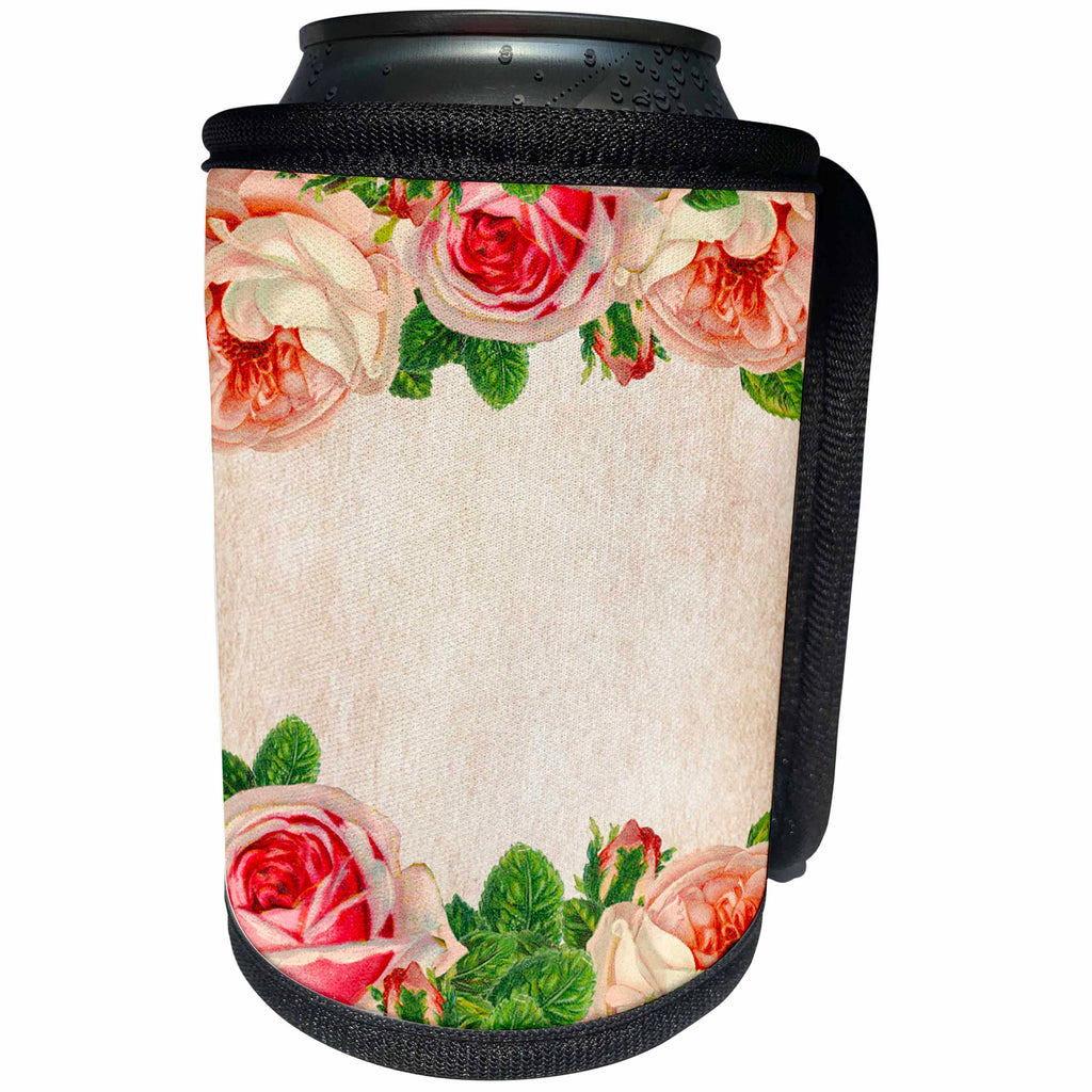 3dRose Janna Salak Designs Vintage - Vintage Roses Floral - Can Cooler Bottle Wrap (cc_210630)