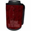 3dRose Doreen Erhardt Wildlife - Welcome to the Woods Bear in Red Scrapbook Style - Can Cooler Bottle Wrap (cc_210631)