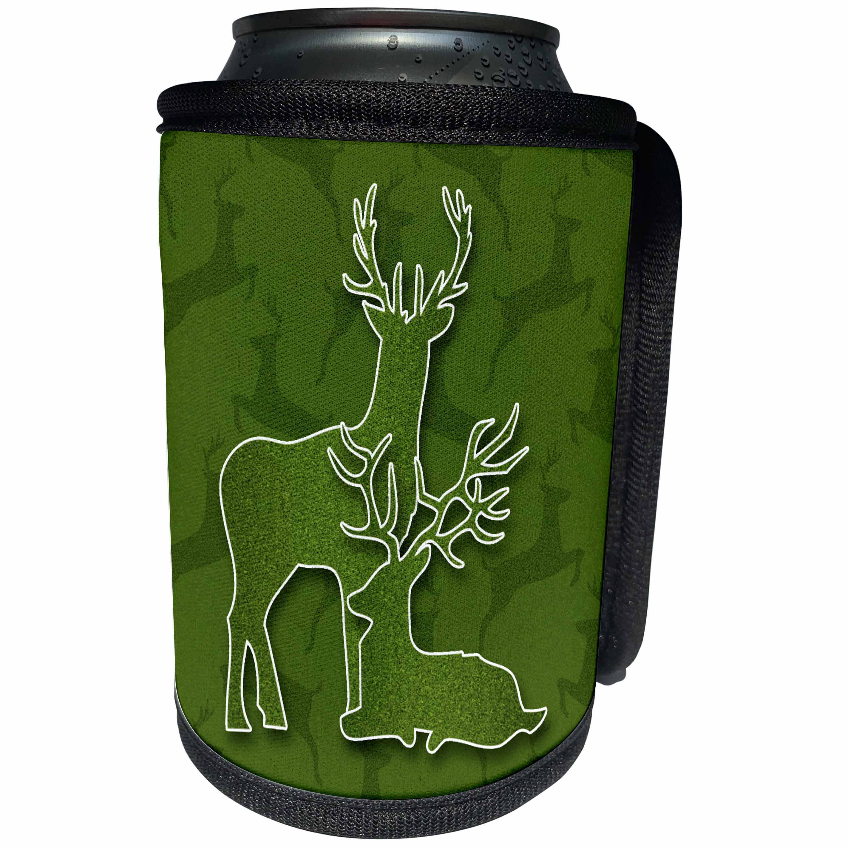 3dRose Doreen Erhardt Wildlife - Two Deer in the Wild in Green Outdoor Cabin Theme - Can Cooler Bottle Wrap (cc_210636)