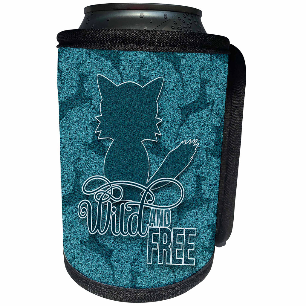 3dRose Doreen Erhardt Wildlife - Wild and Free Fox in Teal Glitter Look Scrapbook Style - Can Cooler Bottle Wrap (cc_210638)