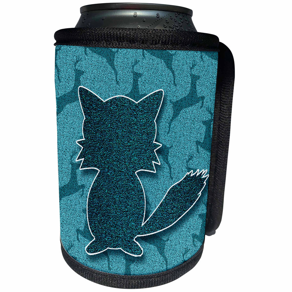 3dRose Doreen Erhardt Wildlife - Fox with Leaping Deer in the Wild in Teal Outdoor Cabin Theme - Can Cooler Bottle Wrap (cc_210639)
