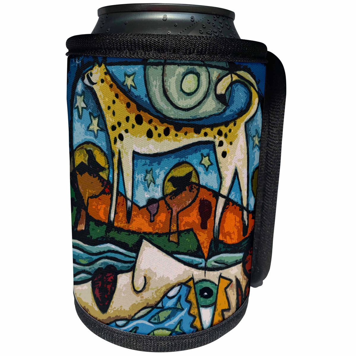 3dRose Paul Honatke Designs Prints - The River Dreams its Swiftness cutout colorful cheetah cats dream river water fine art surrealism - Can Cooler Bottle Wrap (cc_21216)