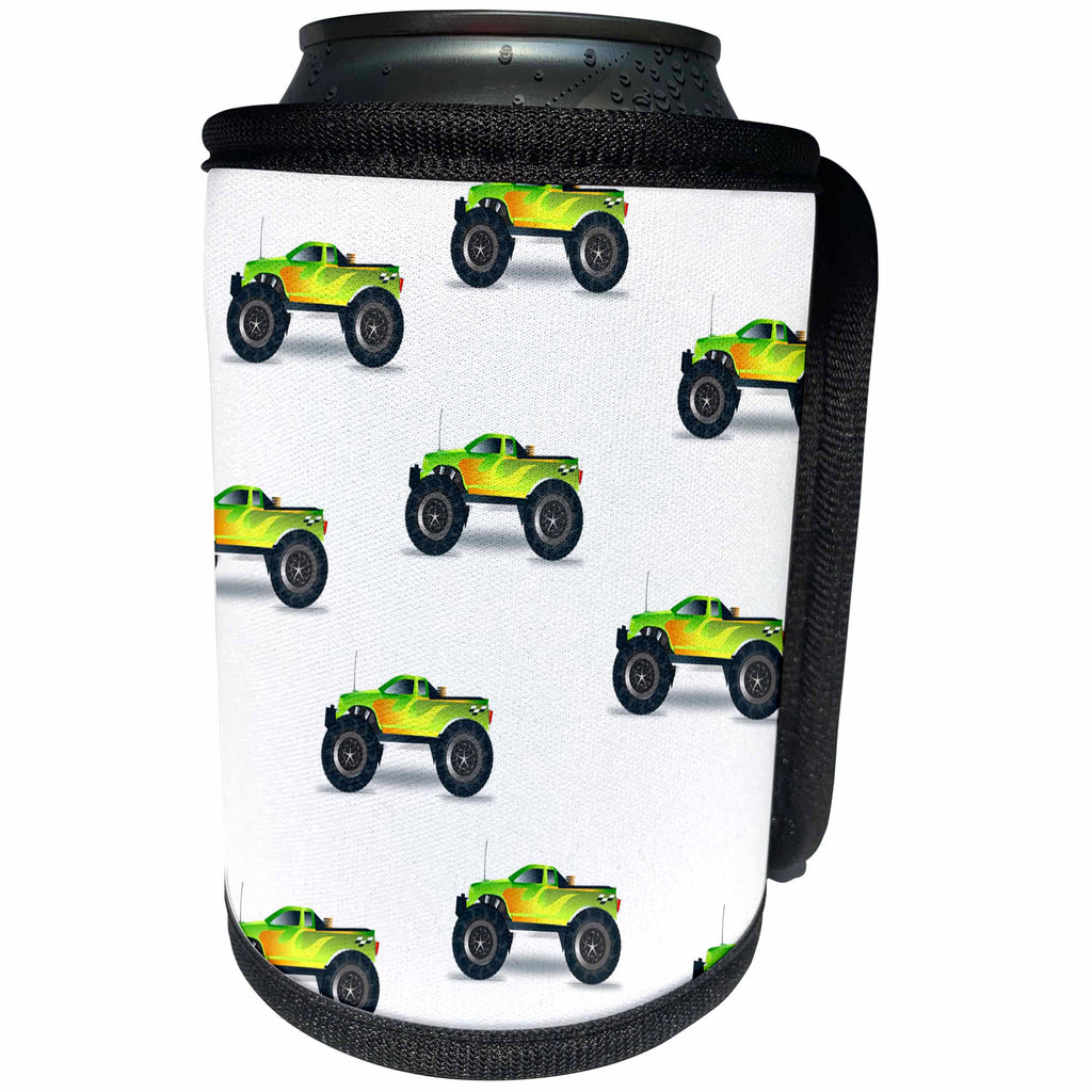 3dRose Florene - Décor III - Print of Cute Monster Trucks Repeat Pattern - Can Cooler Bottle Wrap (cc_212610)
