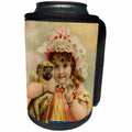 3dRose Florene - Victorian Images - Print of Victorian Girl Holding Pug Doggie - Can Cooler Bottle Wrap (cc_212612)