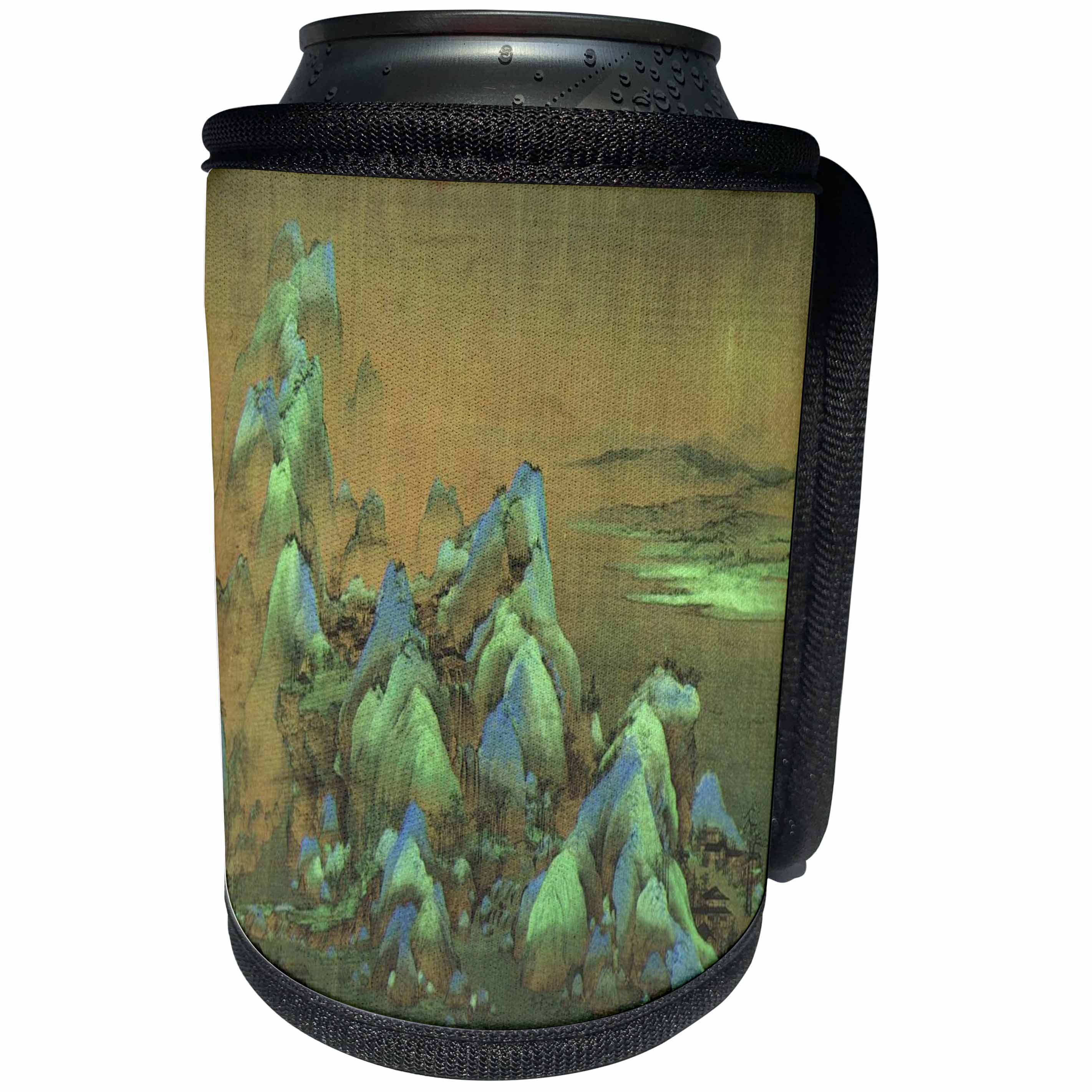 3dRose Florene - Chinese Vintage Art - Print of Chinese Mountains Green Blue And gold Song Dynasty - Can Cooler Bottle Wrap (cc_212618)