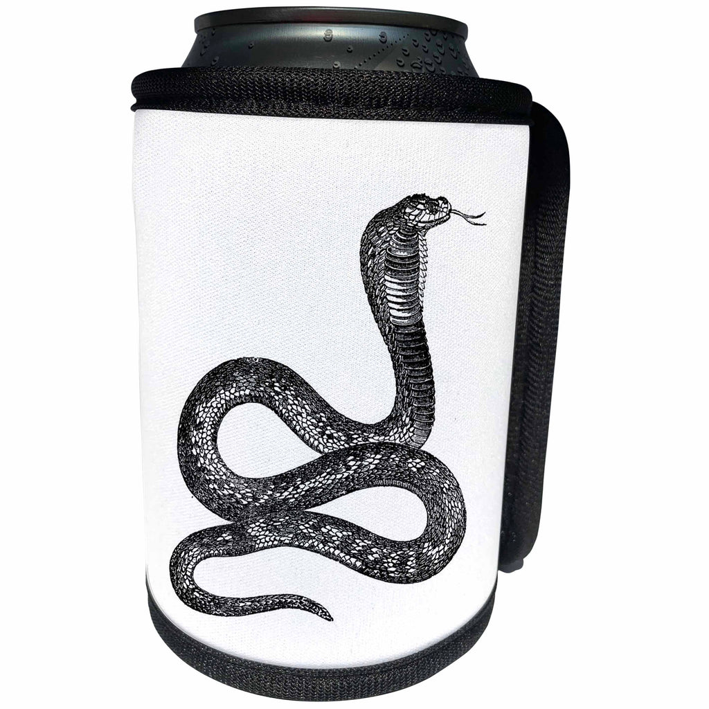 3dRose Florene - Vintage Animals - Print of Vintage Cobra Snake Drawing - Can Cooler Bottle Wrap (cc_212619)