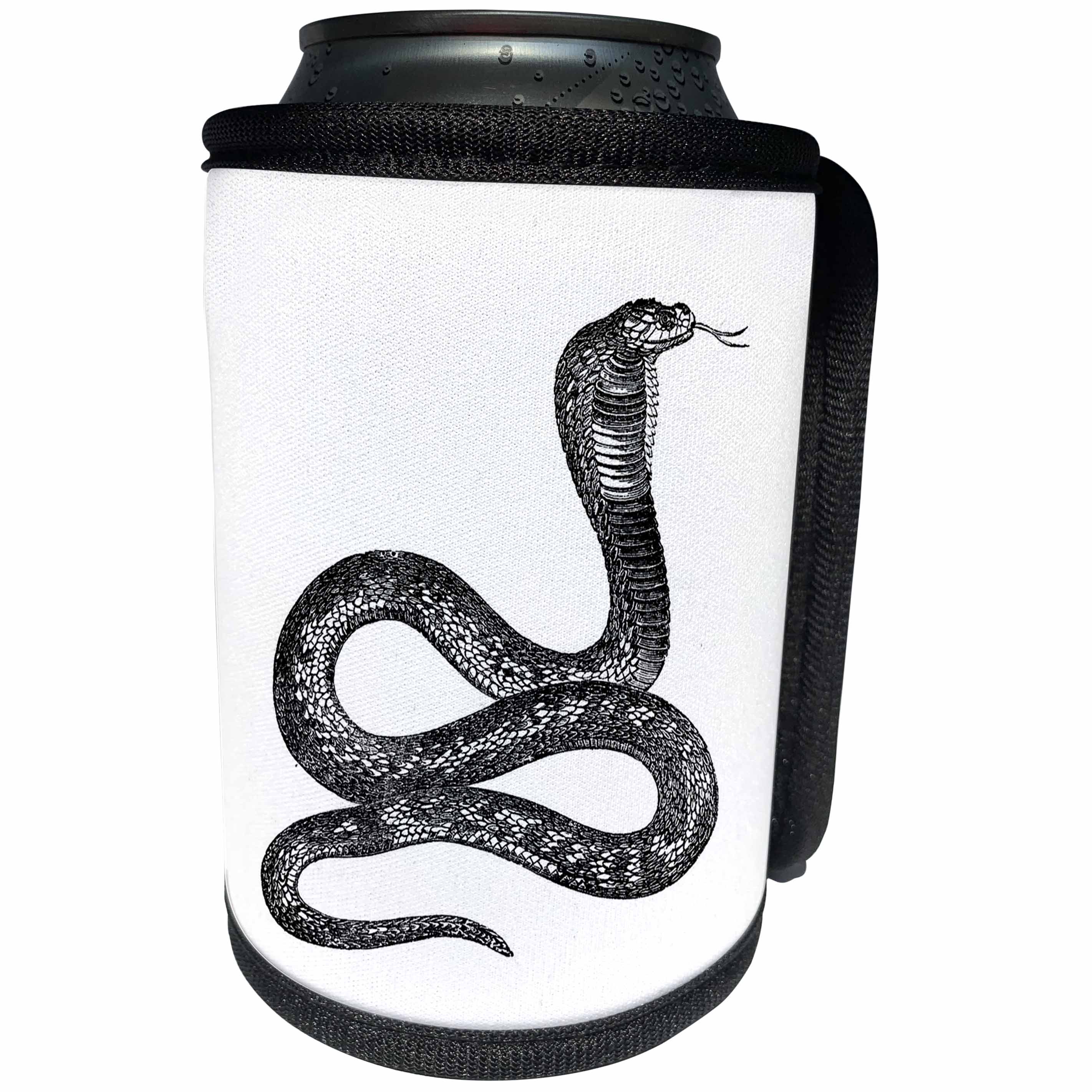 3dRose Florene - Vintage Animals - Print of Vintage Cobra Snake Drawing - Can Cooler Bottle Wrap (cc_212619)