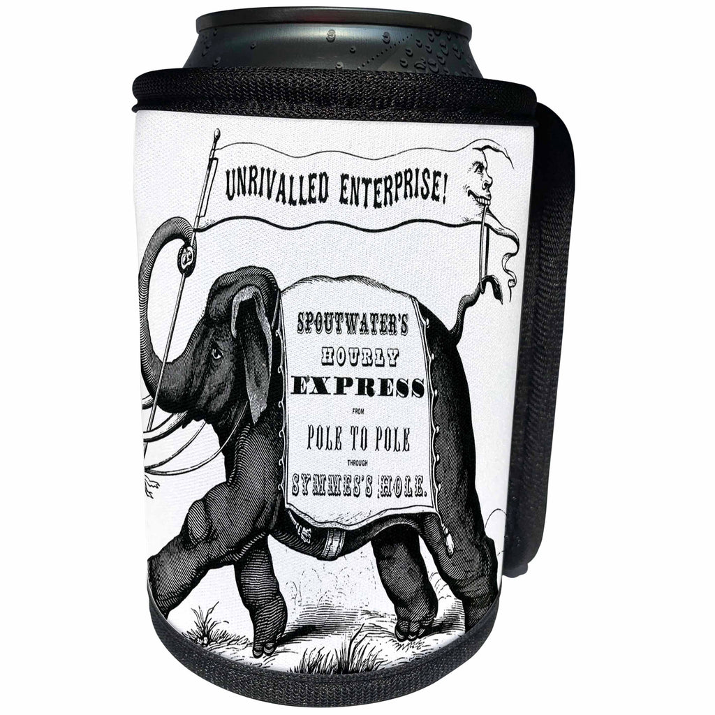 3dRose Florene - Vintage Animal Posters - Print of Vintage Elephant Ad in Black And White - Can Cooler Bottle Wrap (cc_212620)
