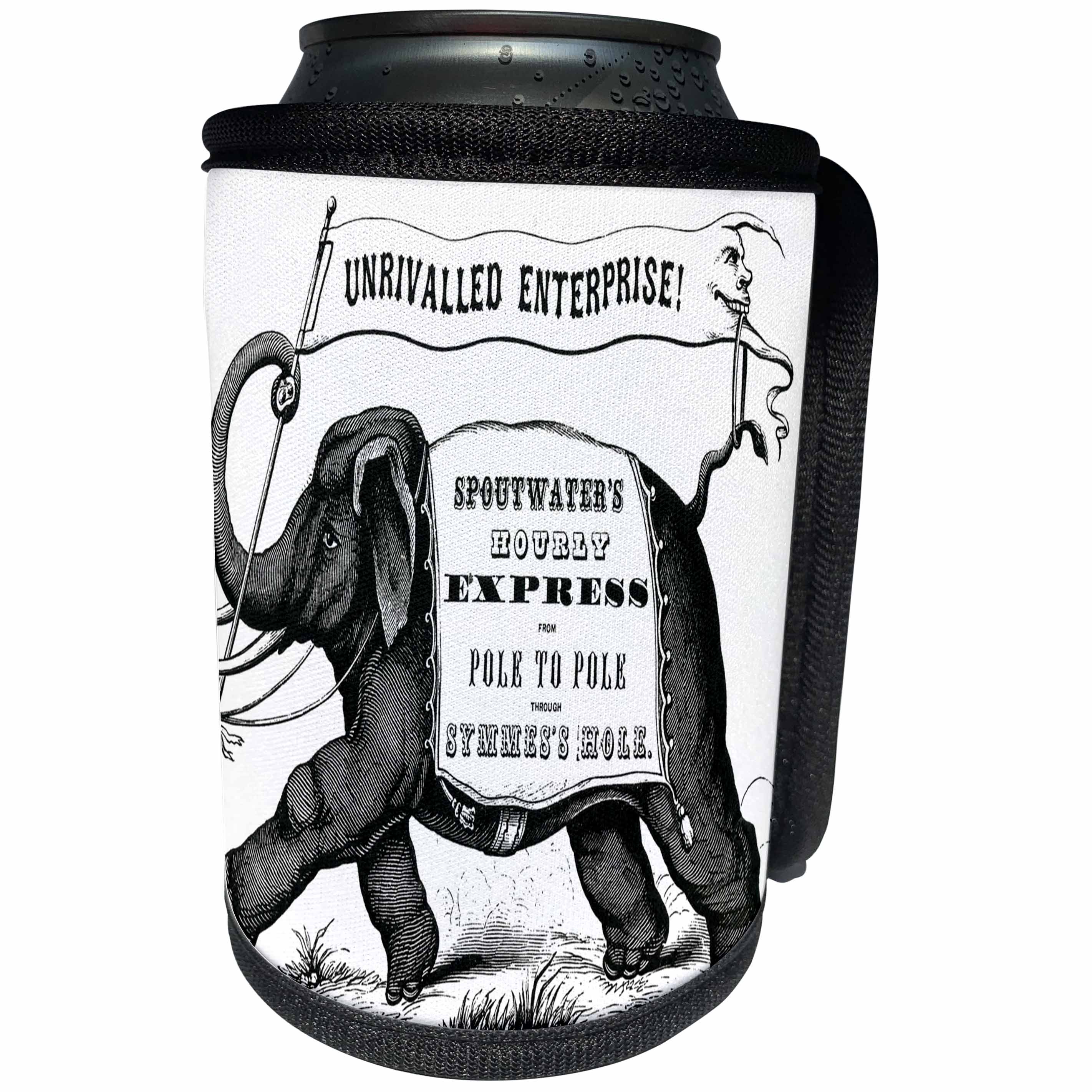 3dRose Florene - Vintage Animal Posters - Print of Vintage Elephant Ad in Black And White - Can Cooler Bottle Wrap (cc_212620)
