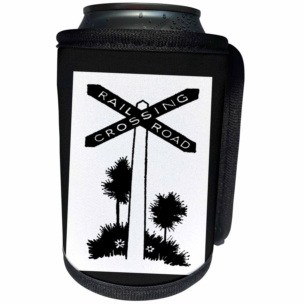 3dRose Florene - Signs - Print of Vintage Railroad Crossing Sign - Can Cooler Bottle Wrap (cc_212623)