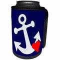 3dRose Florene - Nautical Décor - Print of White Anchor With Heart On Navy - Can Cooler Bottle Wrap (cc_212627)