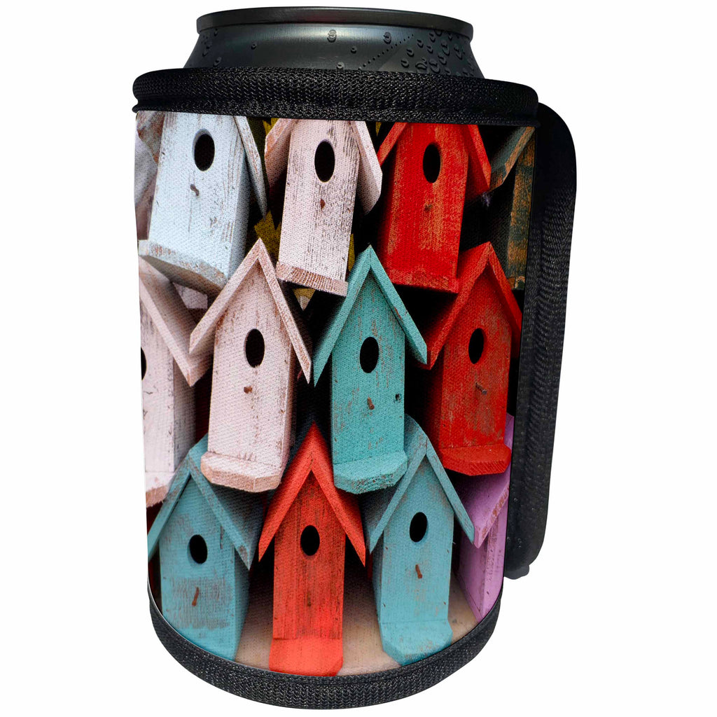 3dRose Florene - Country Living - Print of Collection Of Country Bird Houses - Can Cooler Bottle Wrap (cc_212636)