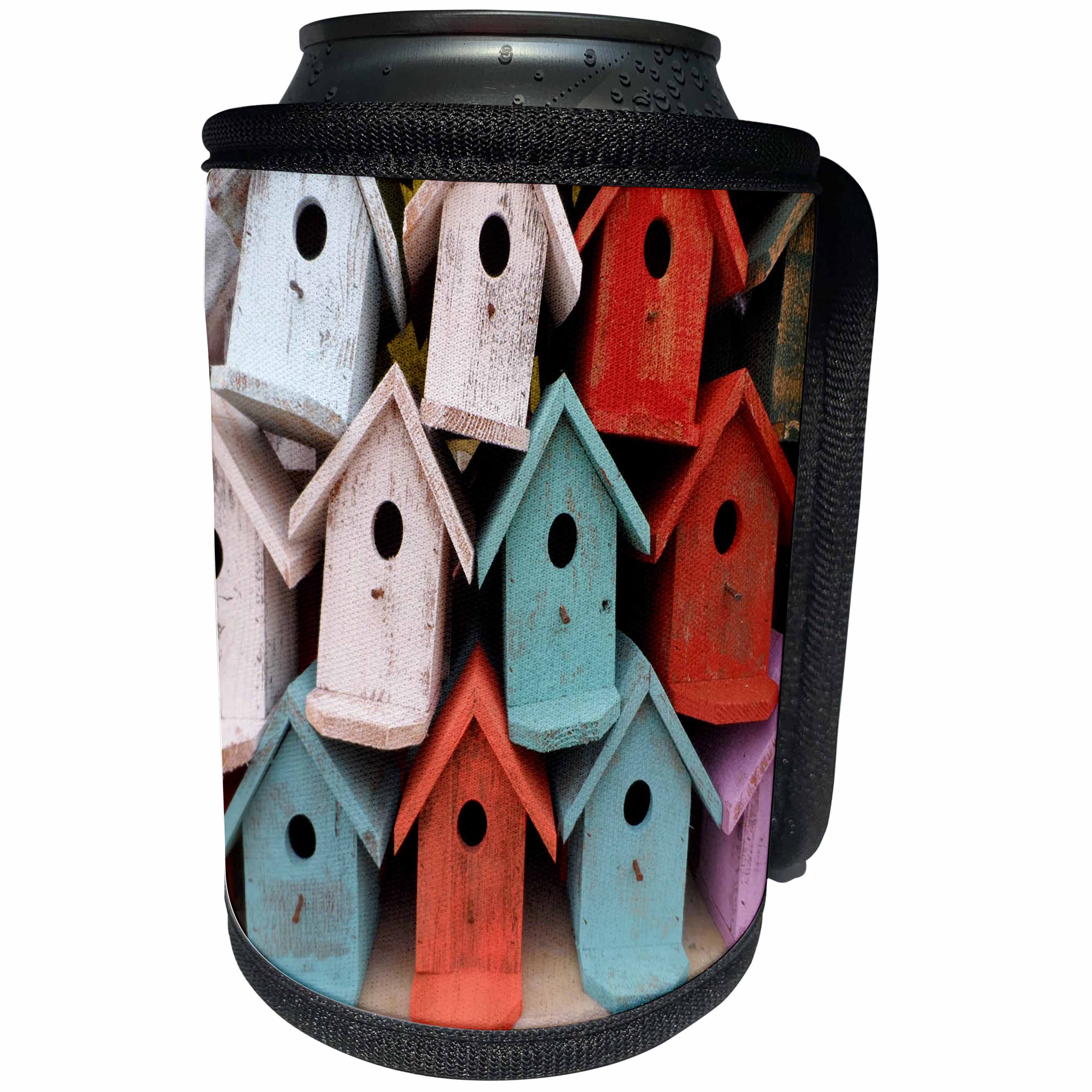 3dRose Florene - Country Living - Print of Collection Of Country Bird Houses - Can Cooler Bottle Wrap (cc_212636)