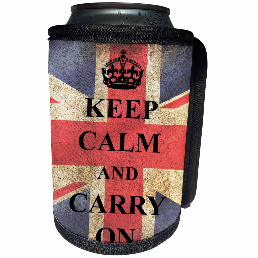 3dRose Florene- Grunge - Print of Keep Calm Carry On In Grunge - Can Cooler Bottle Wrap (cc_212651)