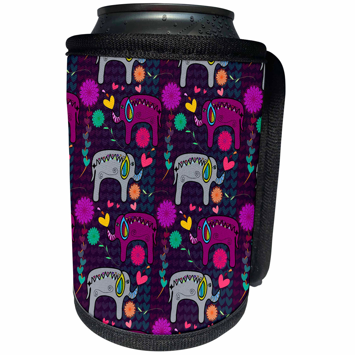 3dRose Florene - Décor III - Print of Elephant Repeat Pattern - Can Cooler Bottle Wrap (cc_212653)