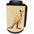 3dRose Florene - Childrens Art IV - Print of Cartoon Kangaroo On Tan Stripes - Can Cooler Bottle Wrap (cc_212656)