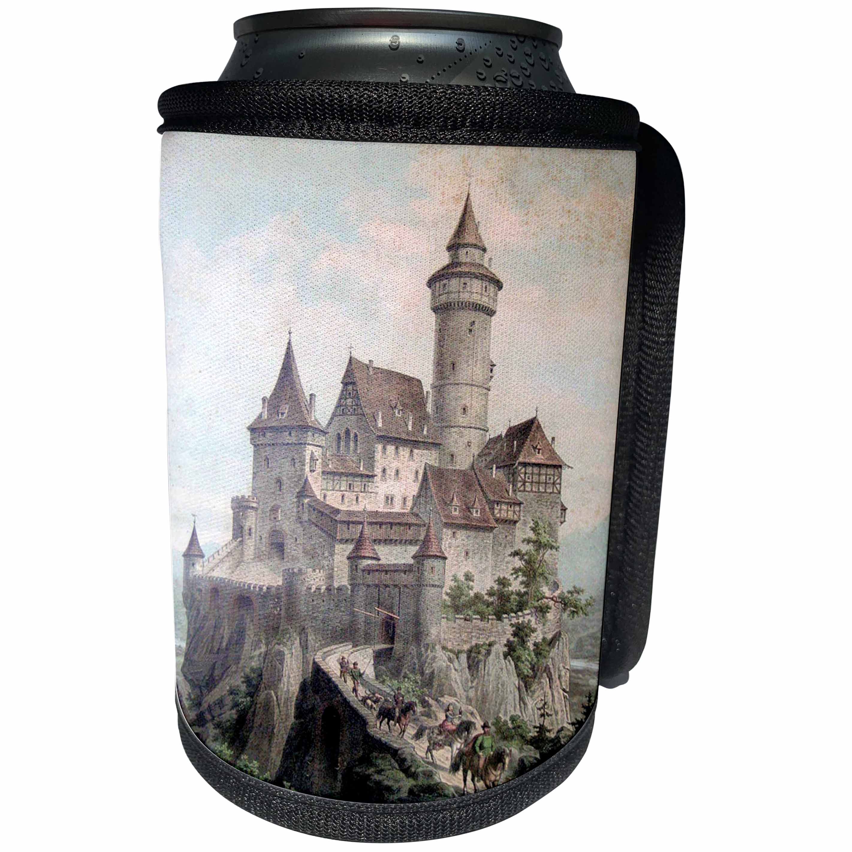 3dRose Florene - Nursery Rhymes And Fairytales - Print of Medieval Castle Color Illustration - Can Cooler Bottle Wrap (cc_212658)