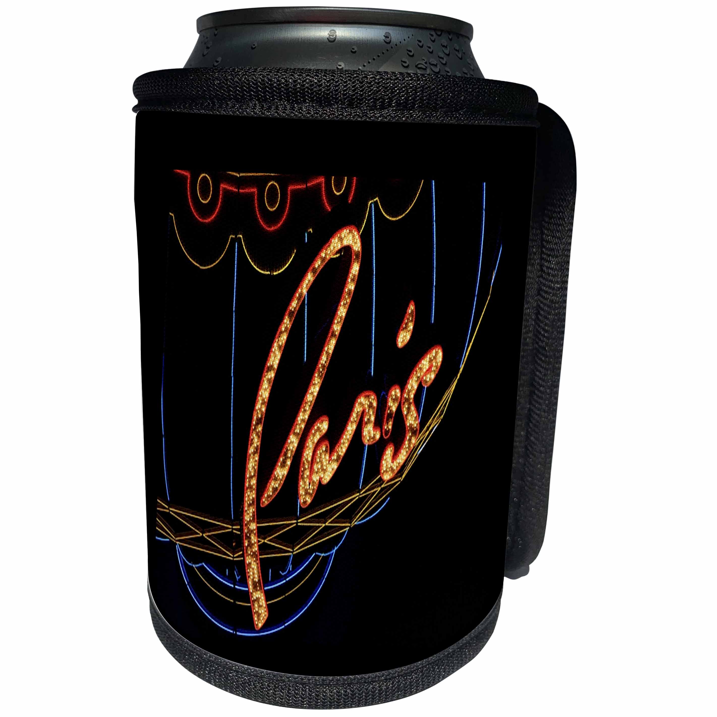 3dRose Florene - France - Print of Paris Word In Glitter Lights On Black - Can Cooler Bottle Wrap (cc_212663)