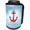 3dRose Florene - Nautical Décor - Print of Red Anchor With Rope In Water - Can Cooler Bottle Wrap (cc_212664)