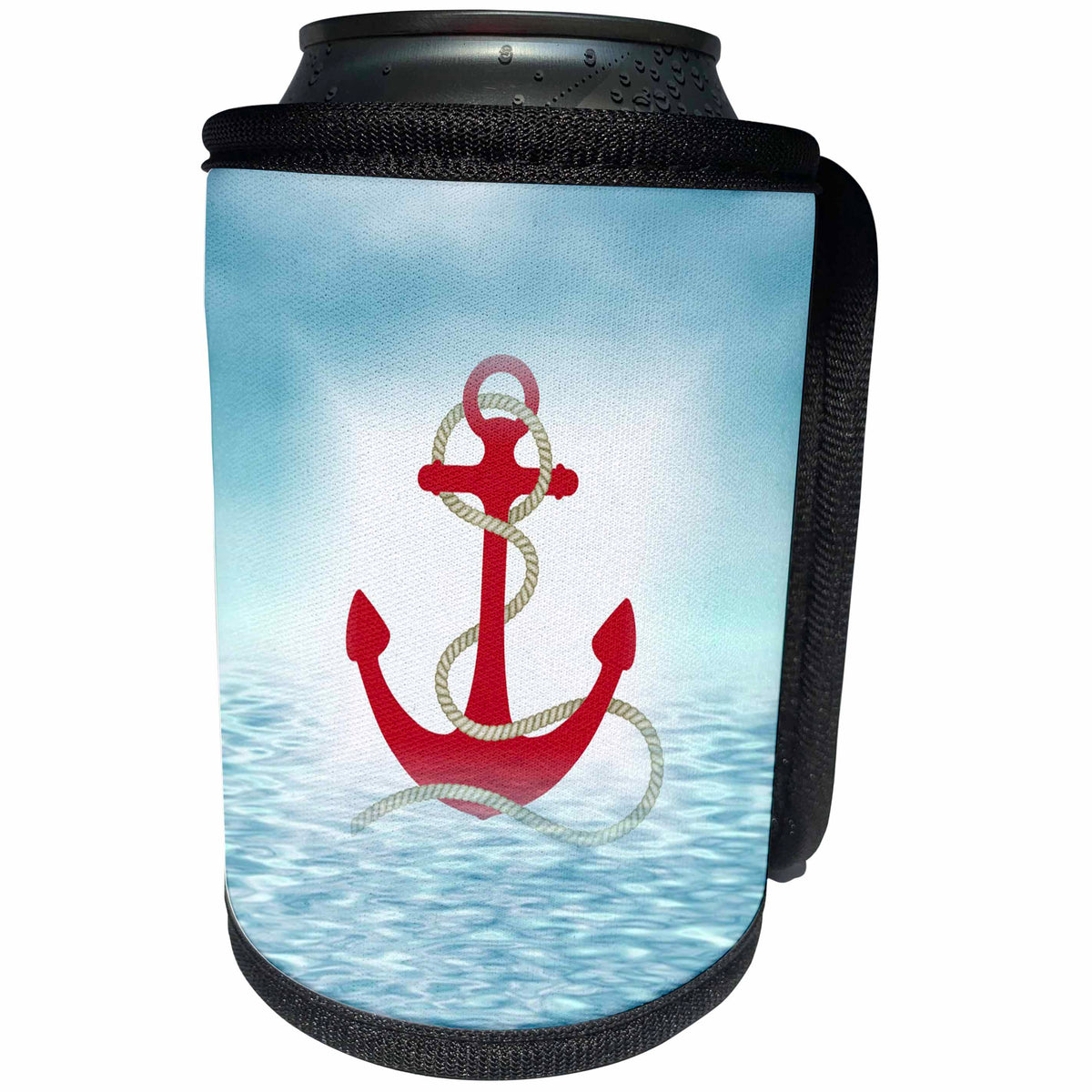 3dRose Florene - Nautical Décor - Print of Red Anchor With Rope In Water - Can Cooler Bottle Wrap (cc_212664)