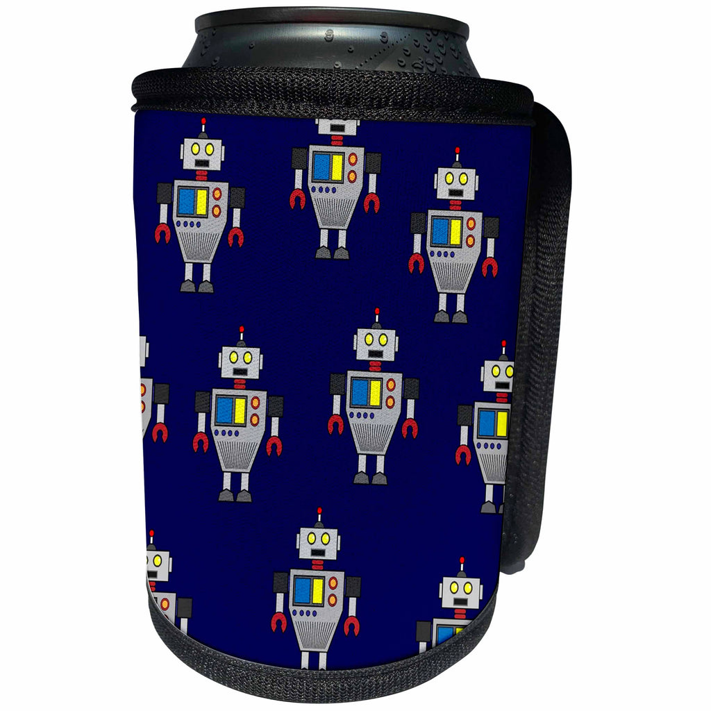 3dRose Florene - Décor III - Print of Gray Blue Robot Toss Pattern - Can Cooler Bottle Wrap (cc_212669)
