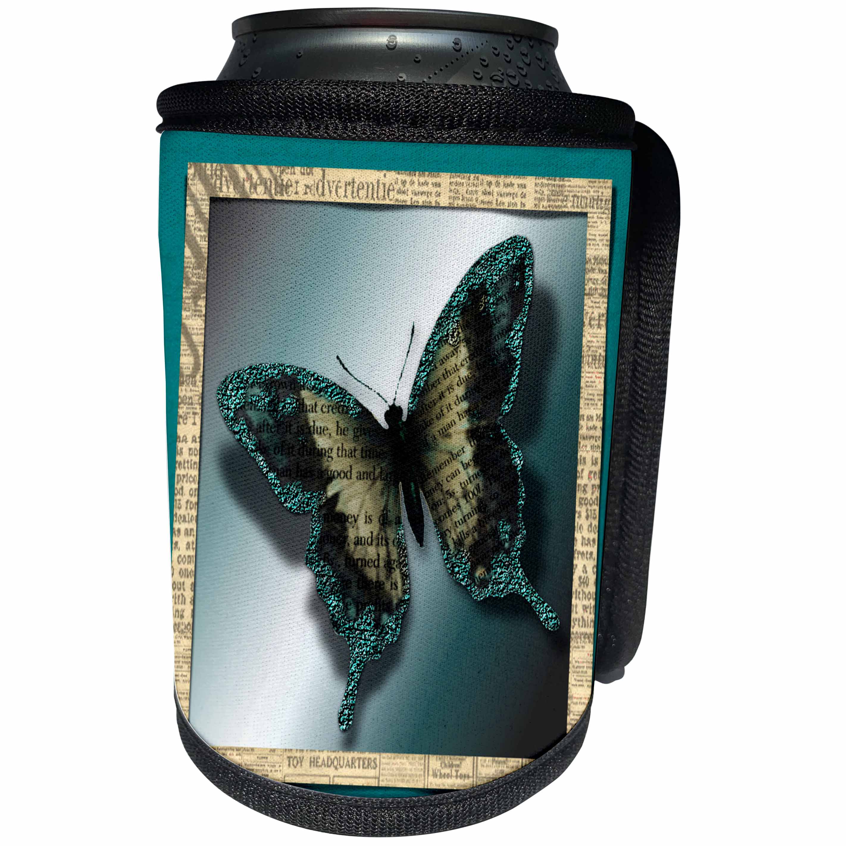 3dRose Susan Brown Designs Butterfly Themes - Glitter Butterfly - Can Cooler Bottle Wrap (cc_21267)