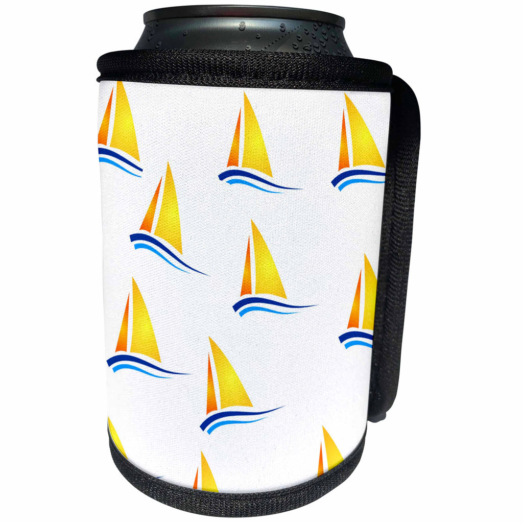 3dRose Florene - Décor III - Print of Sailboat Repeat Pattern On White - Can Cooler Bottle Wrap (cc_212671)