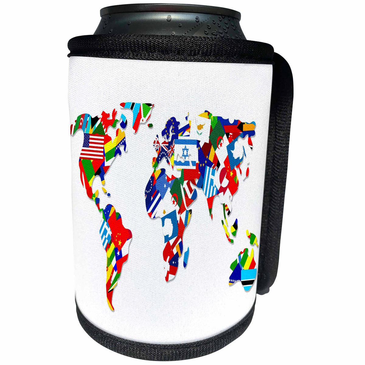 3dRose Florene - Decorative III - Print of The World In Flags - Can Cooler Bottle Wrap (cc_212674)