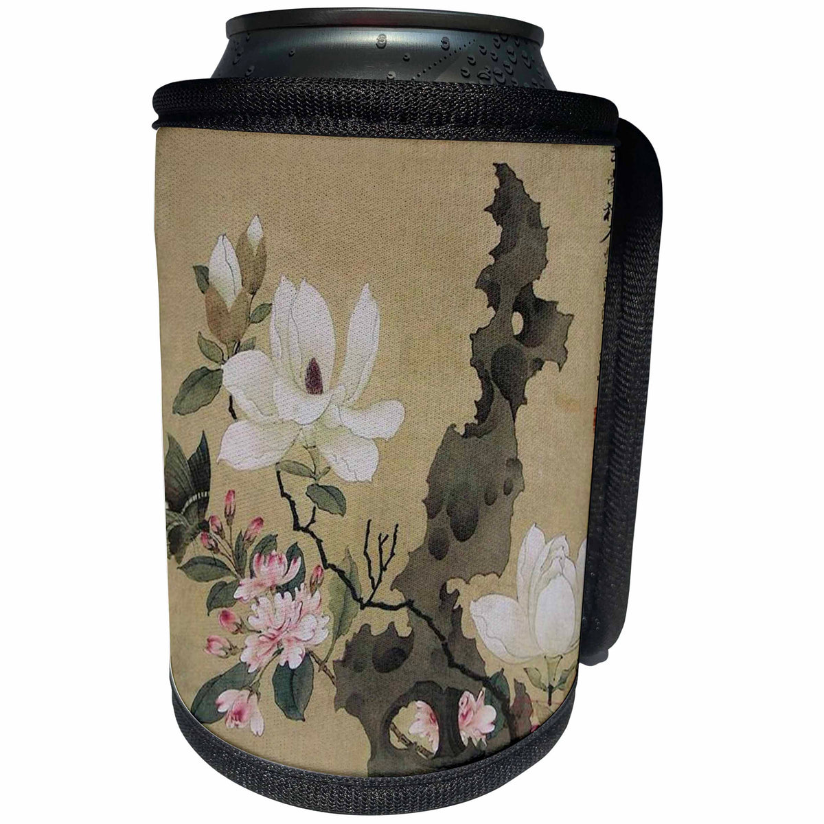 3dRose Florene - Asian Art - Print of Chinese Ink Painting With Floral and Butterfly - Can Cooler Bottle Wrap (cc_212680)