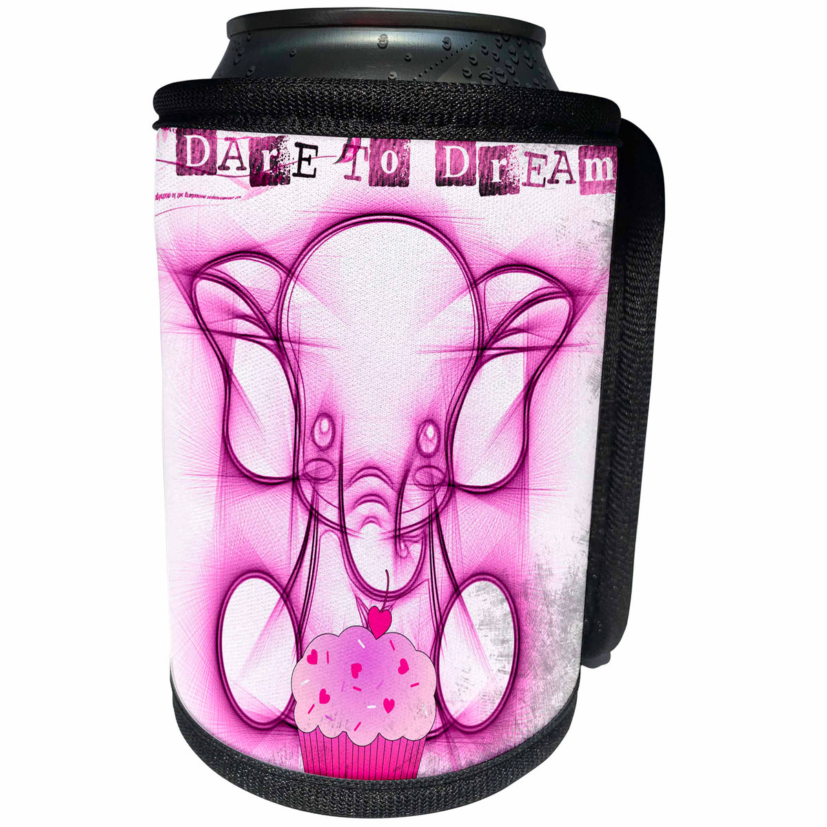 3dRose Spiritual Awakenings-Animals - Dare to dream pink elephant and cupcake art - Can Cooler Bottle Wrap (cc_214637)