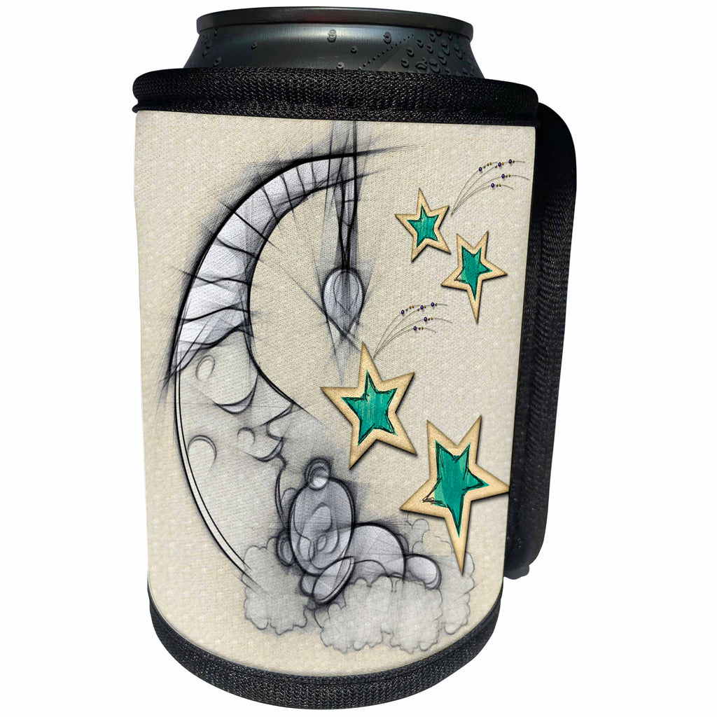 3dRose Spiritual Awakenings-Nature - Sleepy crescent moon and star fun art - Can Cooler Bottle Wrap (cc_214639)