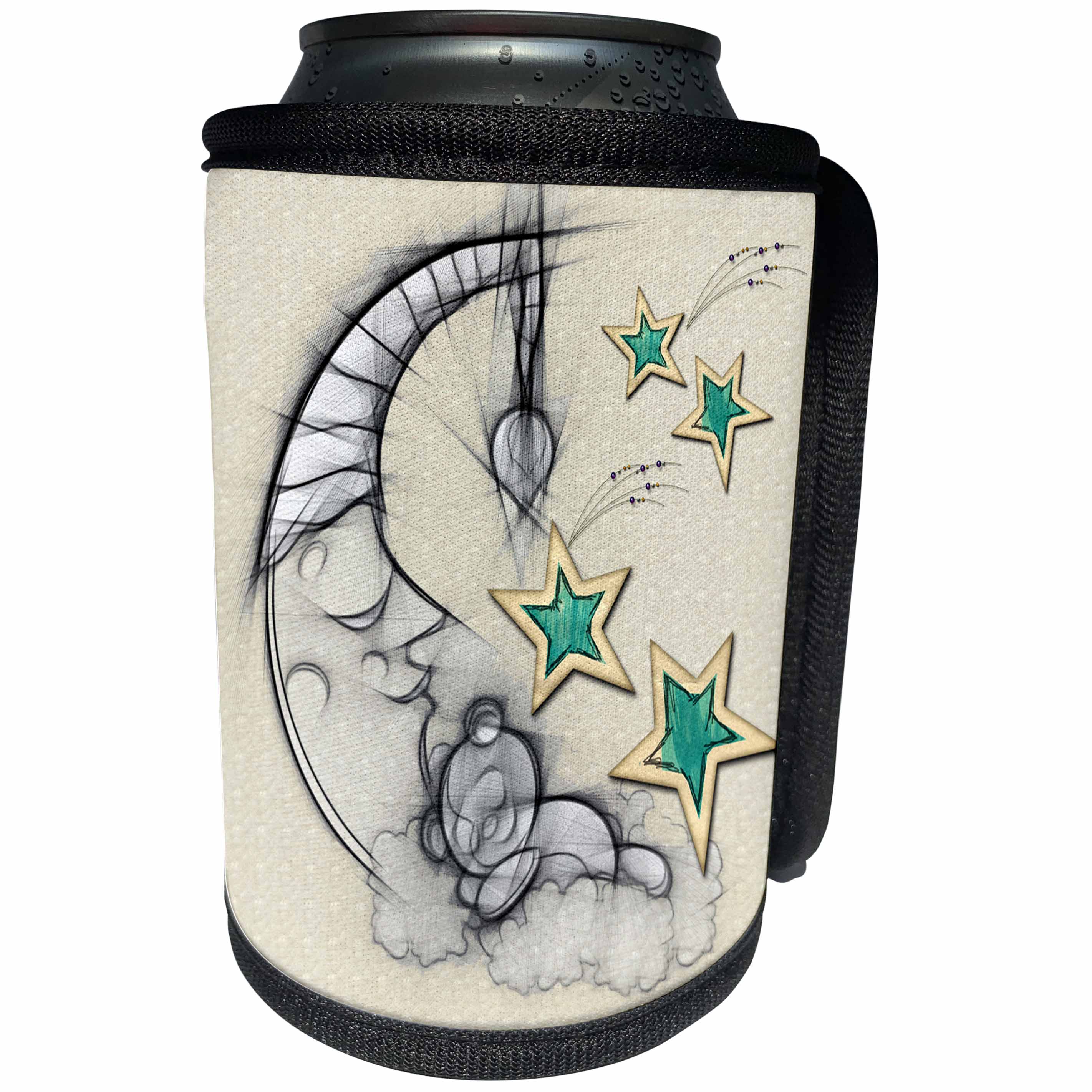 3dRose Spiritual Awakenings-Nature - Sleepy crescent moon and star fun art - Can Cooler Bottle Wrap (cc_214639)