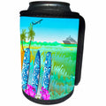 3dRose Spiritual Awakenings-Surfing - Hawaiian beach, surfboards, a cruise ship and jet fun art - Can Cooler Bottle Wrap (cc_214641)