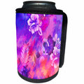 3dRose Spiritual Awakenings-Floral - Hibiscus flowers and cute bird in beautiful purples and magenta - Can Cooler Bottle Wrap (cc_214642)